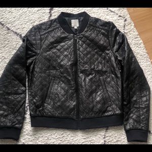 Halogen real leather quilted bomber jacket